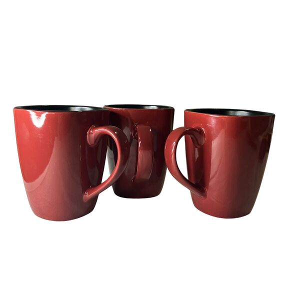 Corelle Hearthstone Red & Black Stoneware Coffee Mugs Set of 3 - Picture 3 of 8